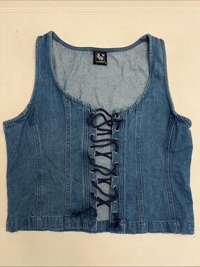 LA ARMARIO DENIM LACE UP FRONT COTTON SLEEVELESS WOMENS TOP SIZE SMALL